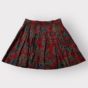 1980s Grunge pleated paisley pleated mini skirt with partial elastic waist